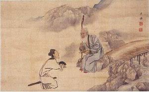 絹本著色張良黄石公像