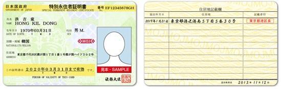 イラスト：特別永住者証明書　見本