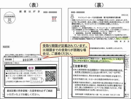 写真：交付通知書 受取り期限が記載されています。期限までの受取りが困難な場合は、ご連絡ください。