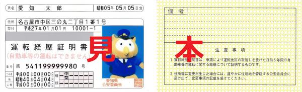 写真：運転経歴証明書見本