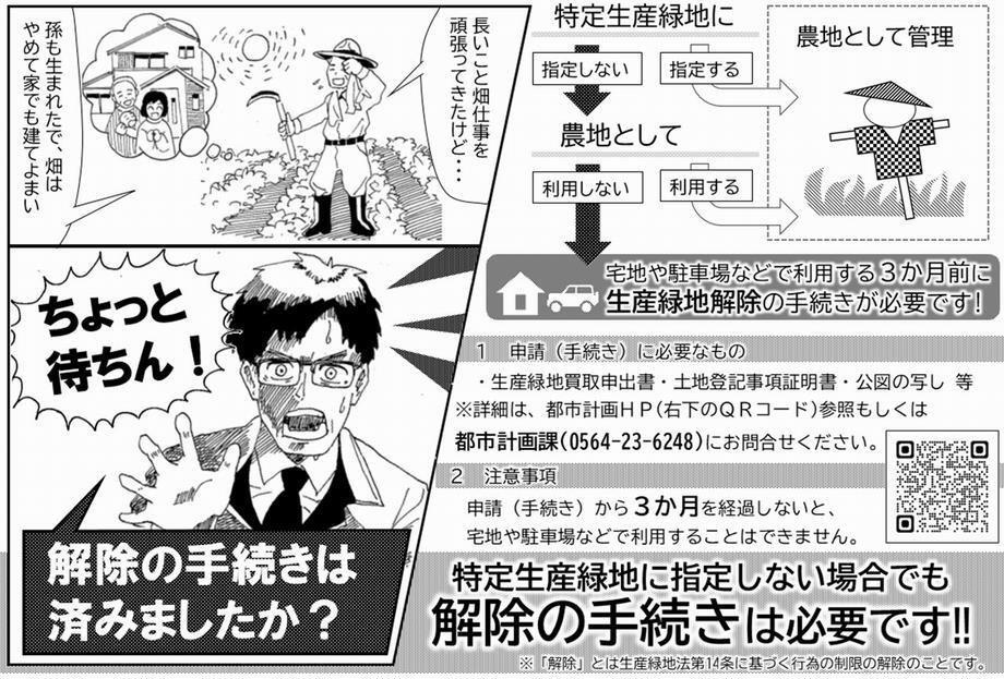 写真：生産緑地の解除の手続きは必要です！！　チラシ
