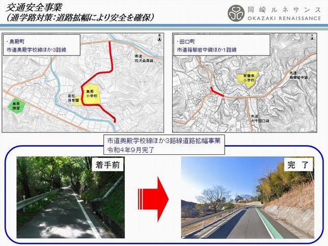 写真：奥殿学校線写真　交通安全事業（通学路対策：道路拡幅により安全を確保）