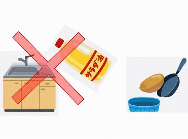 イラスト：天ぷら油やサラダ油は下水に流せません