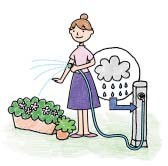 イラスト：花壇の水やり