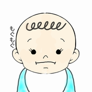 イラスト:柔らかい食べ物を舌でつぶして食べるこども