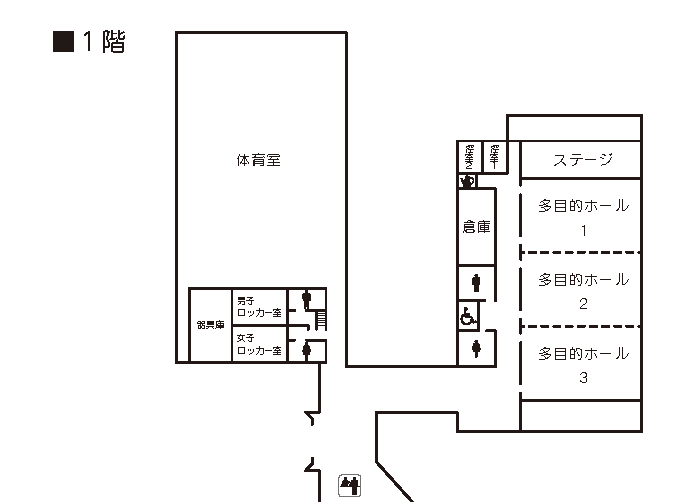 写真：1階多目的ホール・体育室フロアガイド