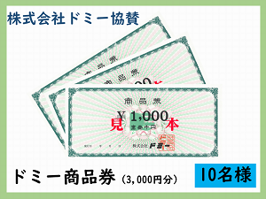 賞品4　株式会社ドミー協賛　ドミー商品券（3,000円分）　10名様