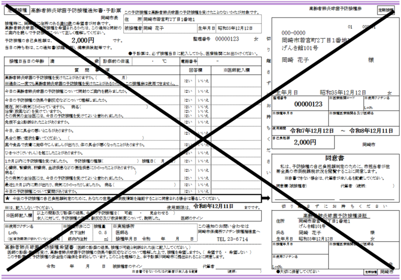 接種券に大きくばつを書いた画像