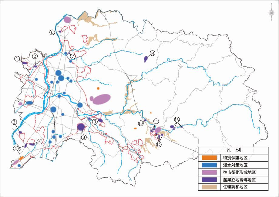 地図：産業立地誘導地区一覧