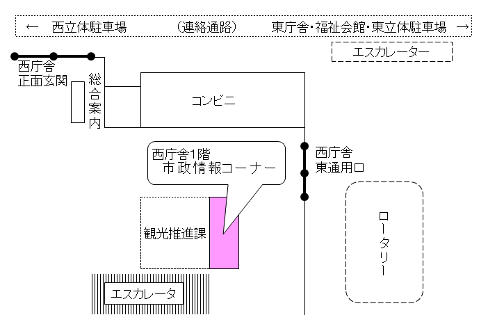 地図：市役所西庁舎1階　市政情報コーナー
