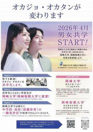 チラシの写真：岡崎大学、岡崎短期大学の男女共学開始