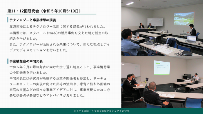 写真：テクノロジーと事業構成の講義、事業構成案の中間発表