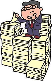 イラスト：資料に追われている様子