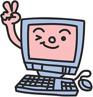 イラスト：ピースしているパソコン