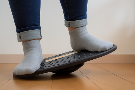 写真：バランスボードに乗る人