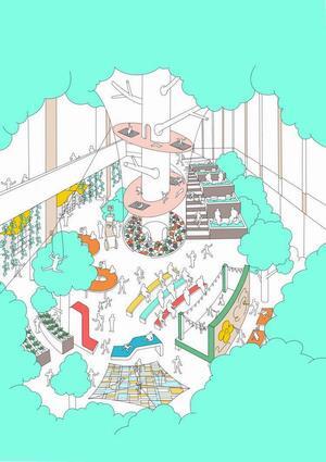 イラスト：東岡崎駅の未来空想シーン