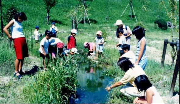 写真：ビオトープでの環境教育