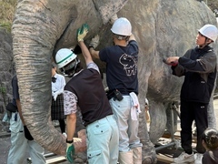 ふじ子像を組み上げているところ