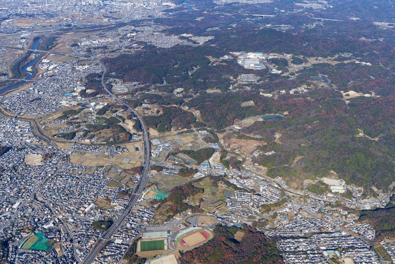阿知和地区工業団地造成事業地の航空写真