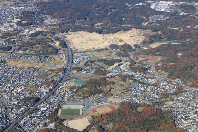 阿知和地区工業団地造成事業地の航空写真