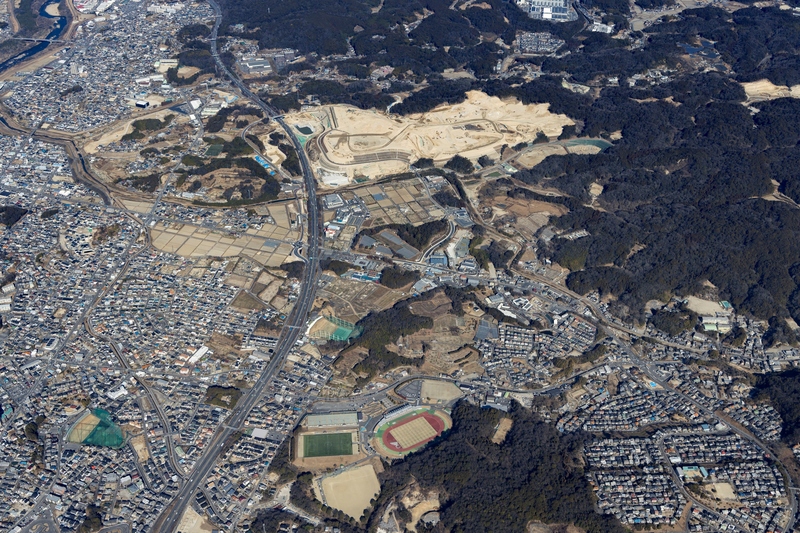 阿知和地区工業団地造成事業地の航空写真
