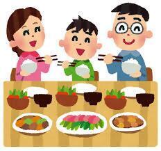 家族3人で食事をしているイラスト