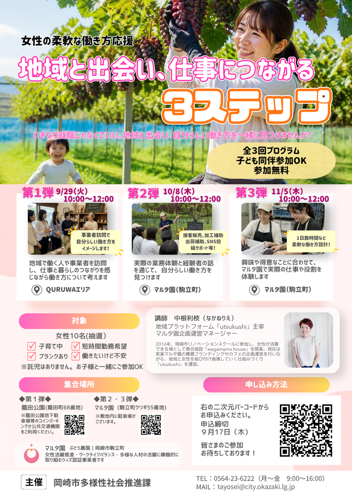 女性の柔軟な働き方応援!地域と出会い、仕事につながる3ステップ